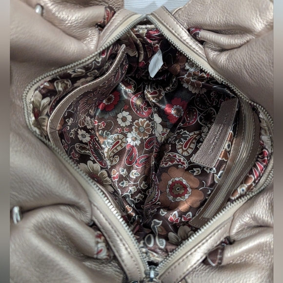 Tignanelle Metallic Gold Pebble Leather Double Handle with Zipper Shoulder Bag - Picture 10 of 13